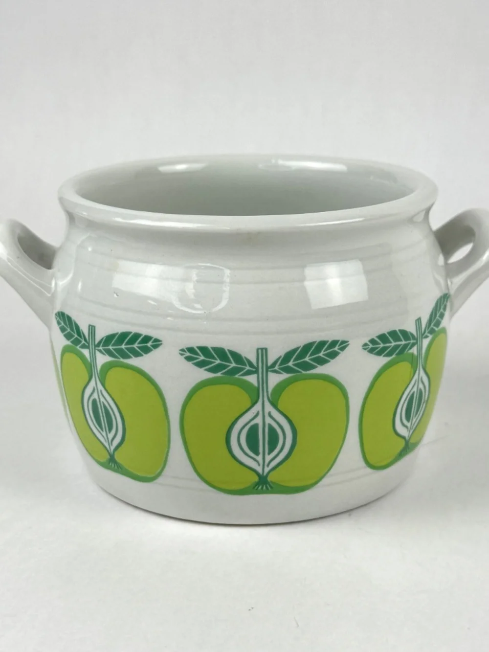 Vintage 1960s Arabia Finland Pomona Green Apple 3” Handled Jam Jar Bean Pot